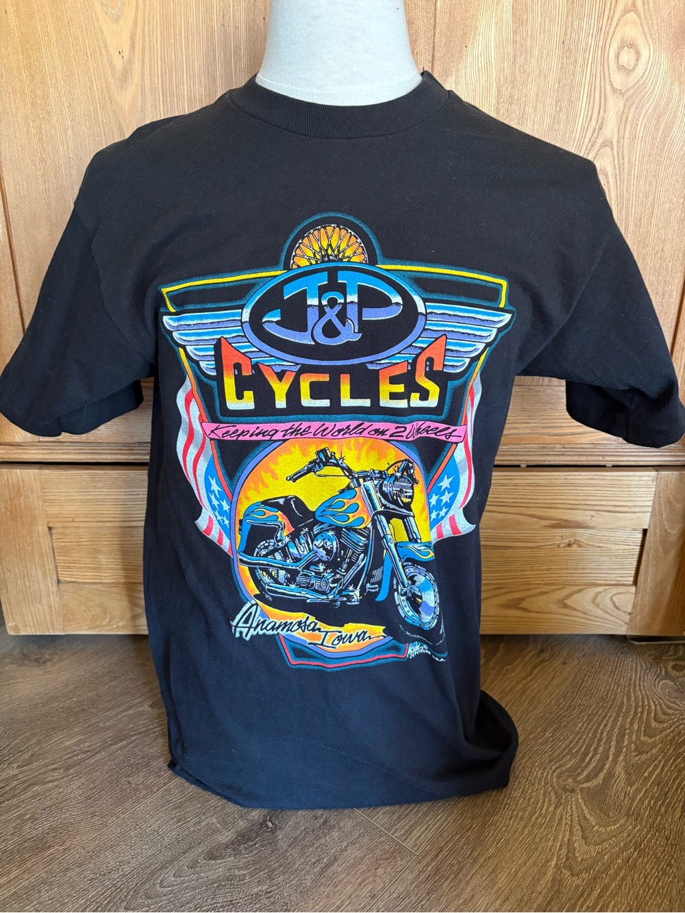 VTG 90s J&P Cycles Iowa Graphic Tee Rare 2-Sided Motorcycle Biker T-Shirt L USA